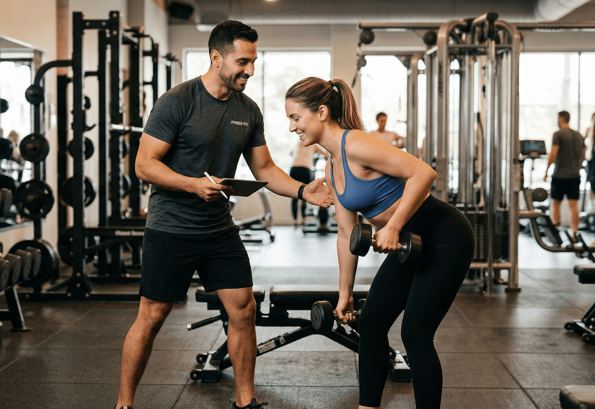 Personal trainer usando celular para enviar lembrete automático de aniversário para aluno