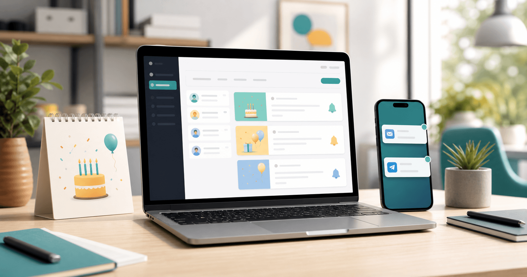 Professional receiving a client birthday reminder by email and Telegram in Niverly