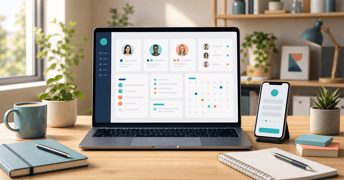 Independent professional organizing clients, tasks and important dates in a free CRM on a computer