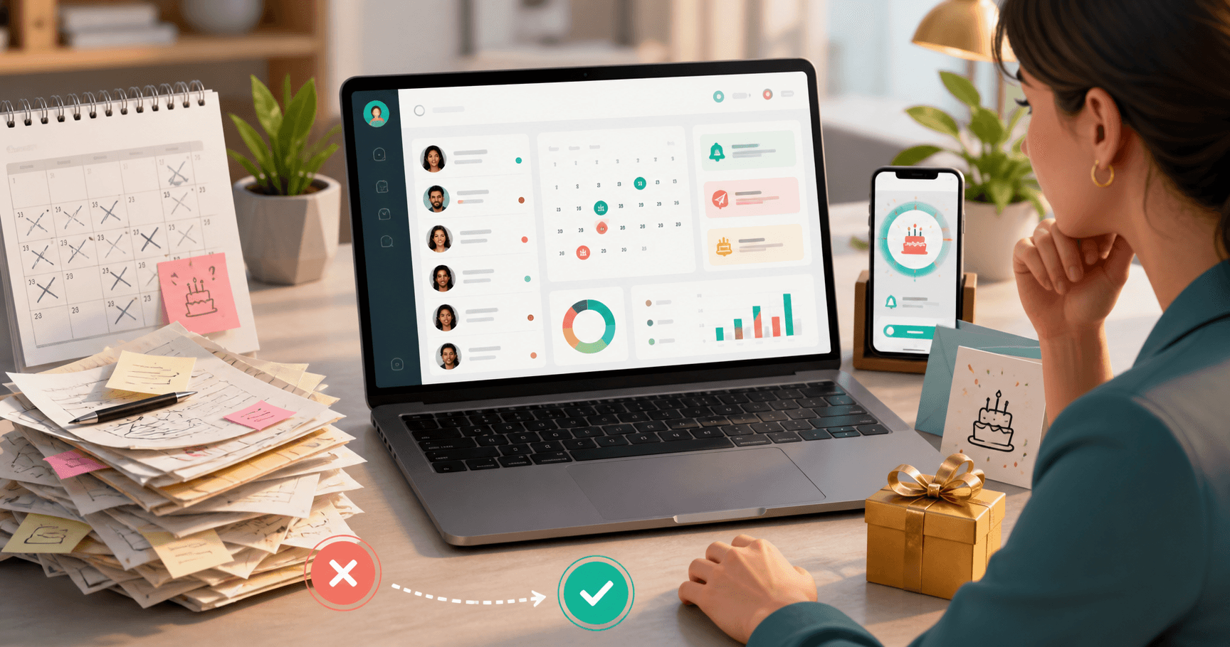 Profissional escolhendo o melhor sistema para lembrete de aniversário de clientes com calendário e CRM
